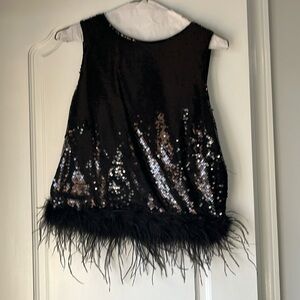Lucy Paris black sequin and feather vest
